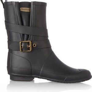 Burberry Black Mid Calf Buckle Rubber Rain Boots/Booties Women's Size 36